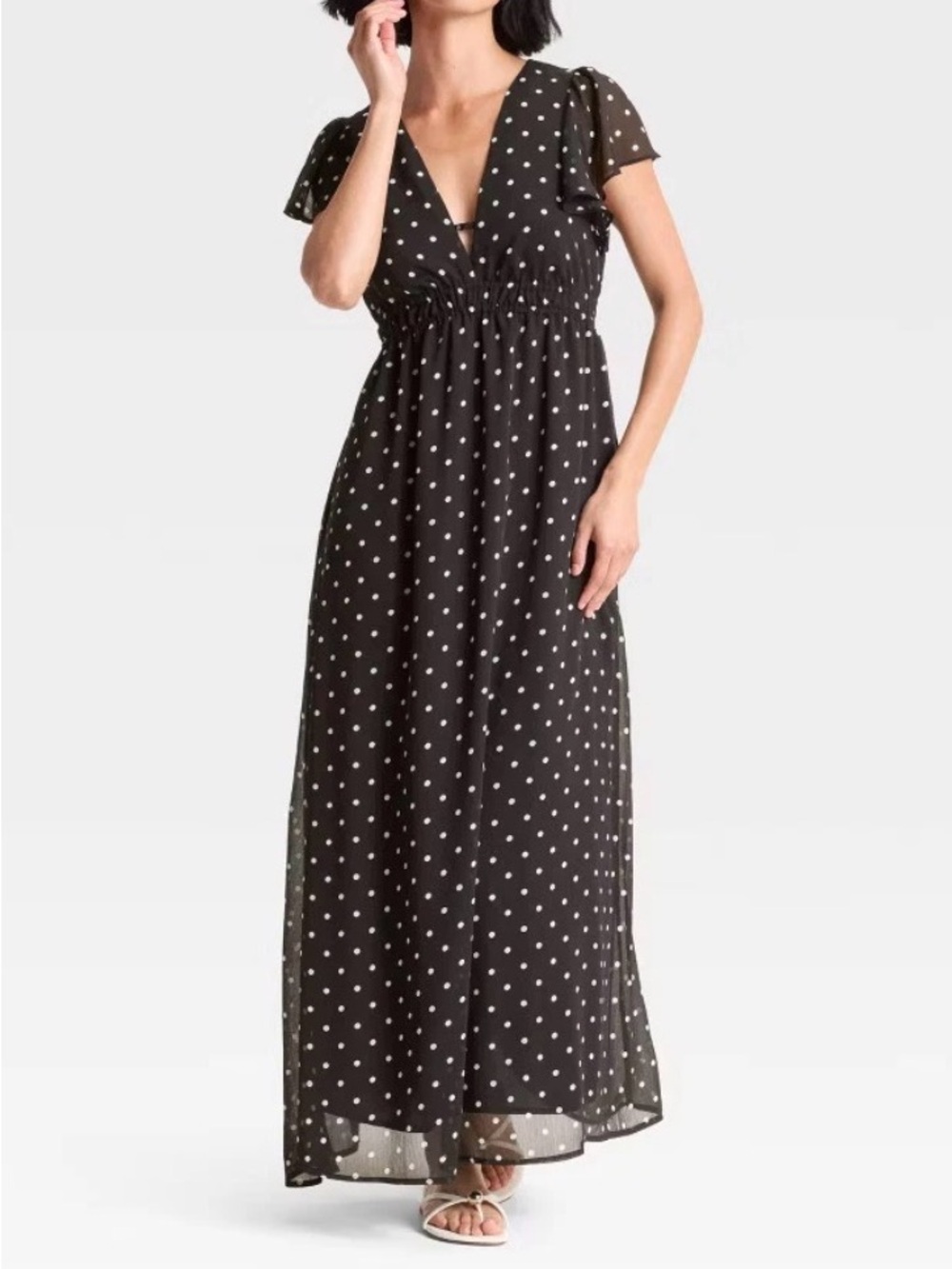 Women Dolman Short Sleeve Maxi A-Line Dress - A New Day Black/White size S